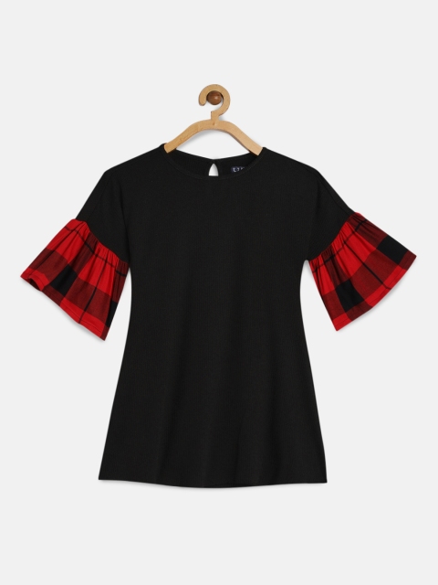Allen Solly Junior Girls Self-Striped Black A-Line Dress