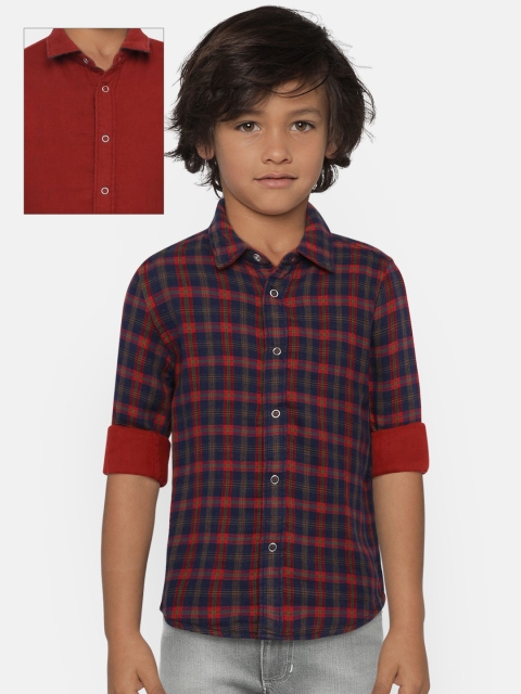 

Allen Solly Junior Boys Blue & Rust-Coloured Regular Fit Checked Reversible Casual Shirt