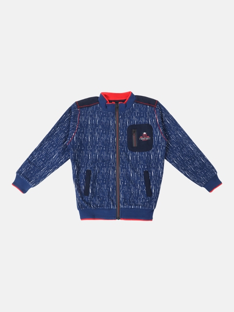 

Lil Tomatoes Boys Blue Printed Lightweight Bomber Jacket