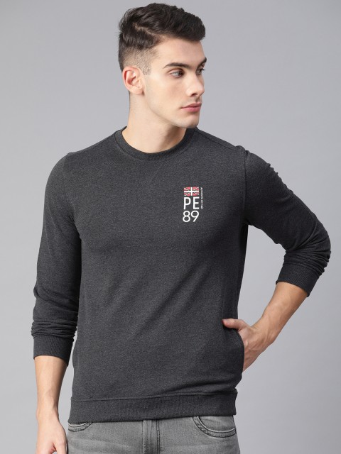 

Peter England Men Charcoal Grey Solid Sweatshirt