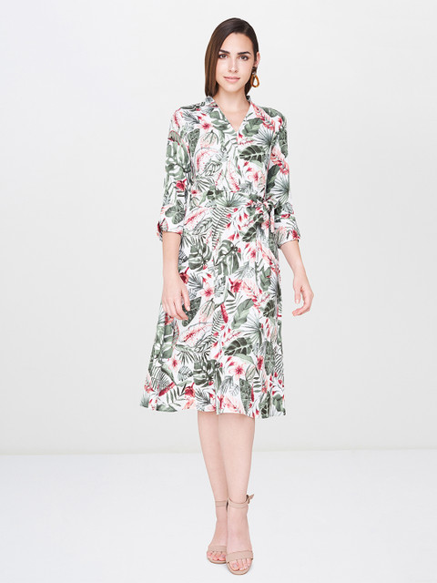 

AND Women White & Green A-Line Dress