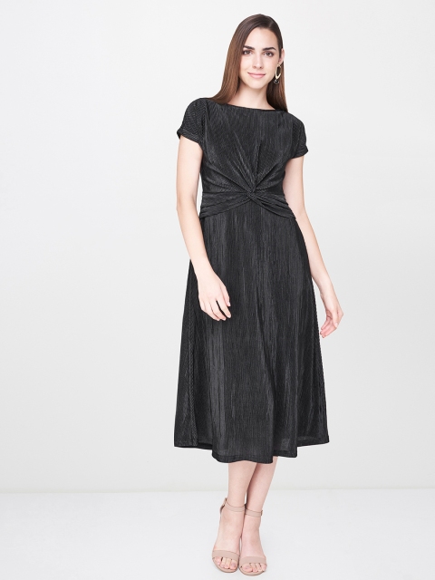 

AND Women Solid Black Fit and Flare Dress