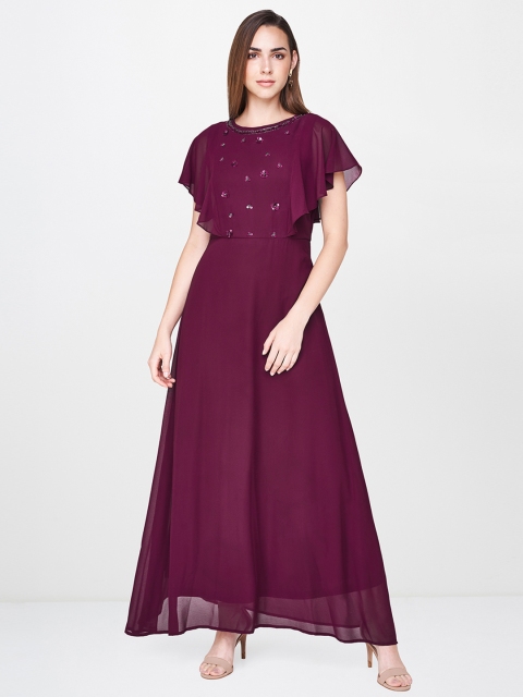 

AND Women Purple Solid Maxi Dress