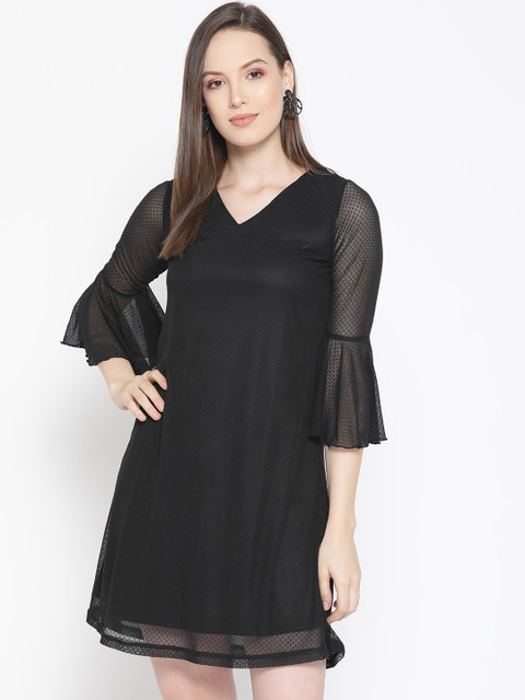 

AND Women Black Self Design A-Line Dress