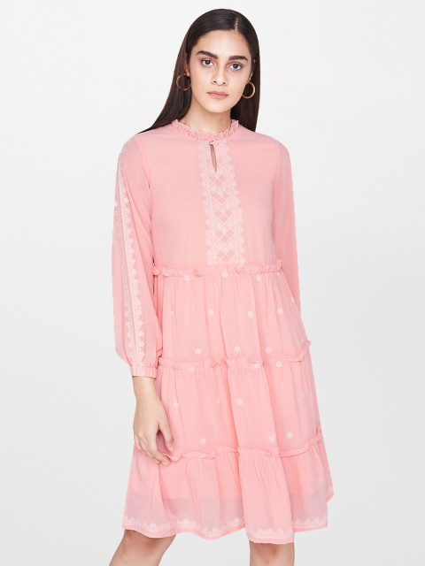 

AND Women Pink Embroidered A-Line Dress