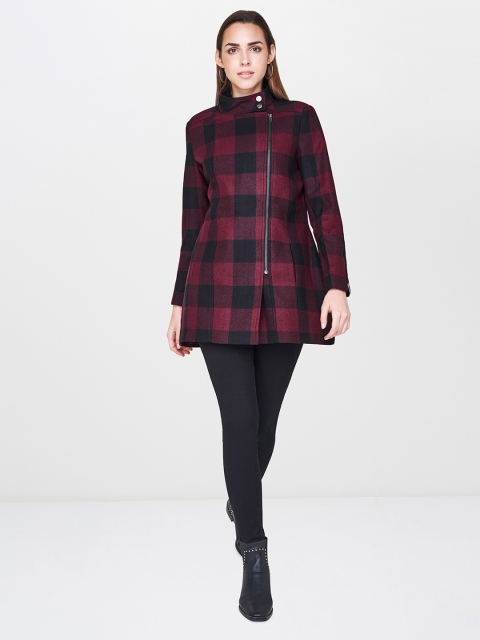 

AND Women Burgundy & Black Checked Parka Jacket