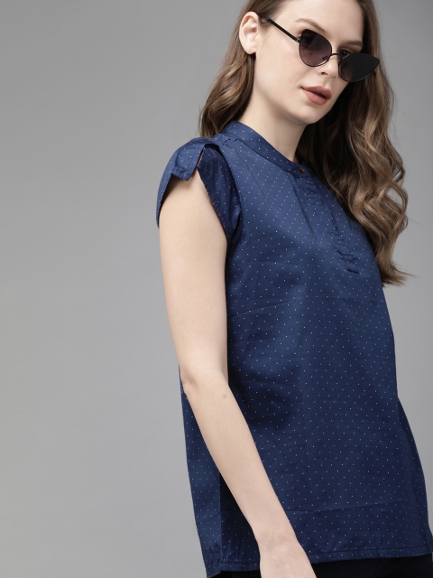 

Roadster Women Navy Blue & White Printed Top