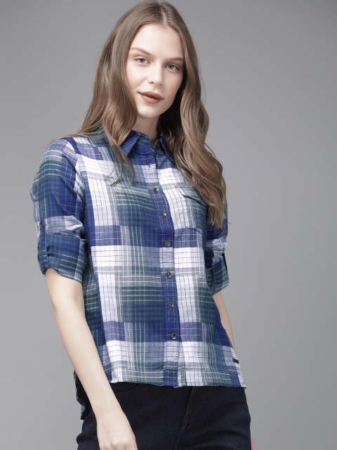 

Roadster Women Navy Blue & White Regular Fit Checked Casual Shirt