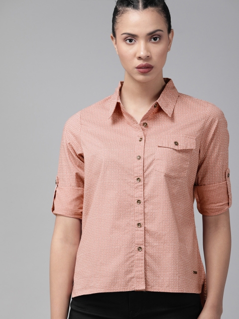 

Roadster Women Peach-Coloured Regular Fit Printed Casual Shirt