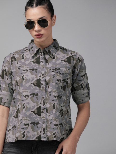 

Roadster Women Grey Regular Fit Printed Casual Shirt