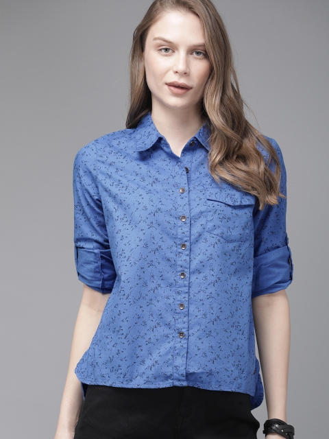 

The Roadster Lifestyle Co Women Blue & Black Regular Fit Printed Casual Shirt