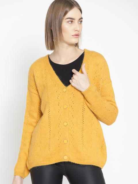 

promod Women Mustard Yellow Self-Striped Sweater