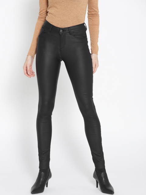 

promod Women Black Regular Fit Mid-Rise Coated Clean Look Stretchable Jeans