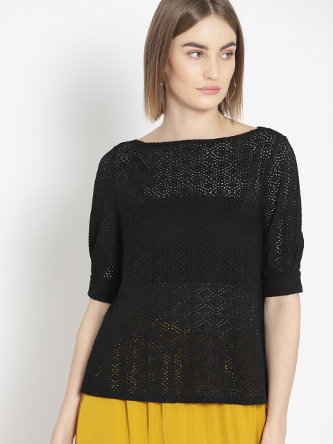 

promod Women Black Solid Semi-Sheer Top