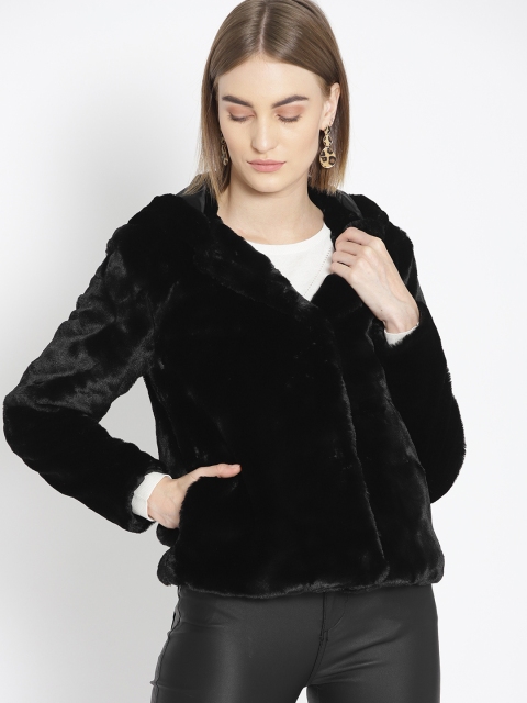 

promod Women Black Solid Faux Fur Jacket