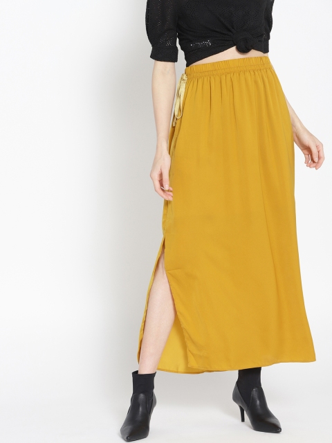 

promod Women Mustard Yellow Solid Maxi A-Line Skirt