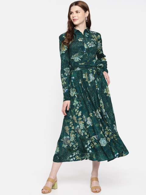 

promod Women Green Floral Print Fit and Flare Dress