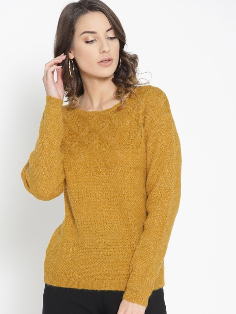 

promod Women Mustard Yellow Self-Design Sweater