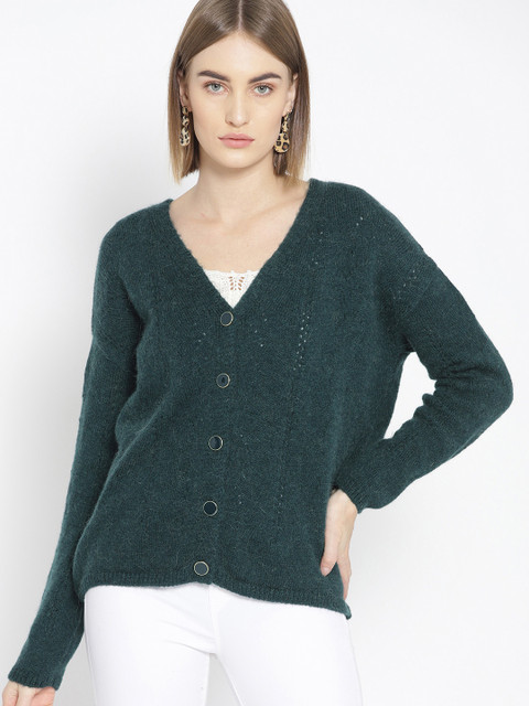 

promod Women Green Self-Striped Sweater