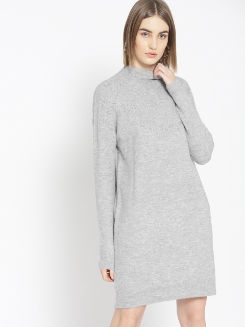 

promod Women Grey Melange Solid Jumper Dress