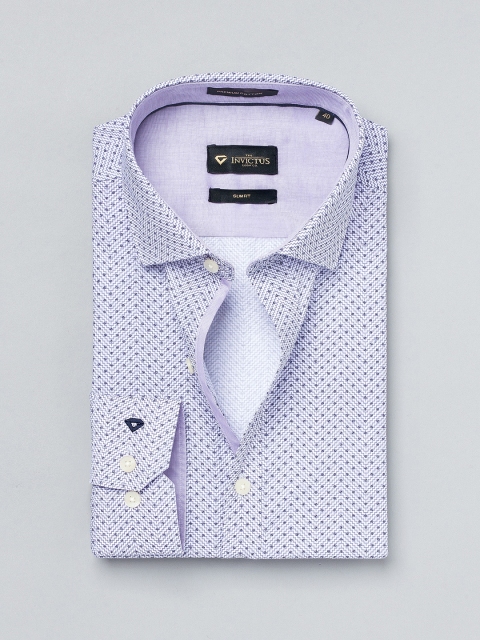 

INVICTUS White & Purple Printed Slim Fit Semiformal Shirt