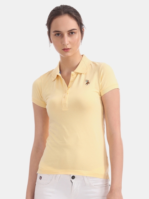 

U.S. Polo Assn. Women Yellow Solid Polo Collar T-shirt
