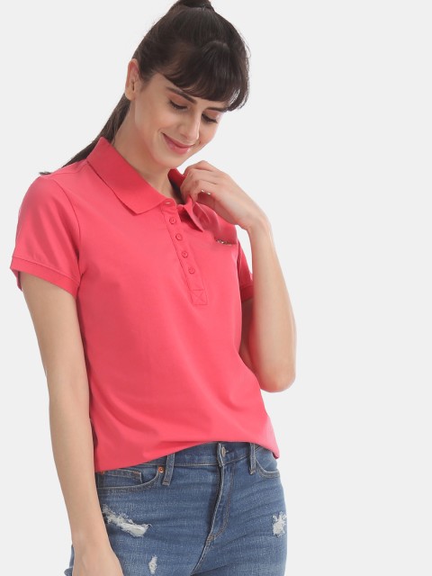 

U.S. Polo Assn. Women Pink Solid Polo Collar T-shirt