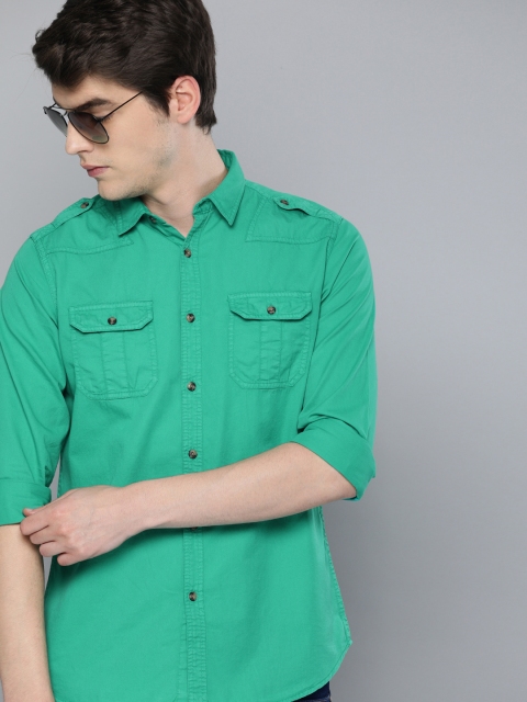 

HERE&NOW Men Teal Green Slim Fit Solid Casual Shirt