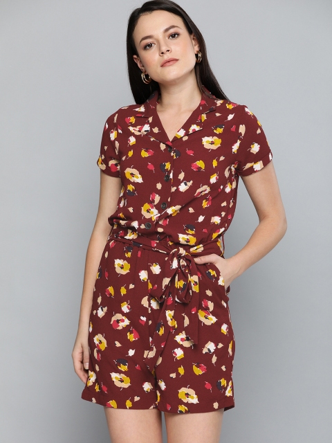 

Chemistry Women Maroon & Mustard Yellow Printed Playsuit