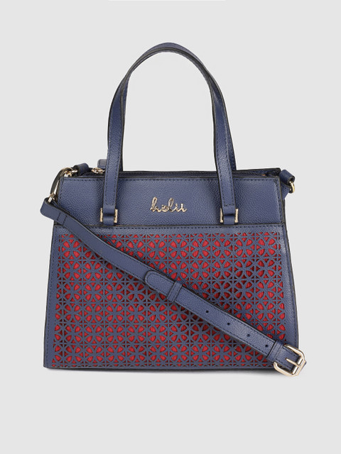 

Holii Navy Blue & Red Textured Leather Handheld Bag