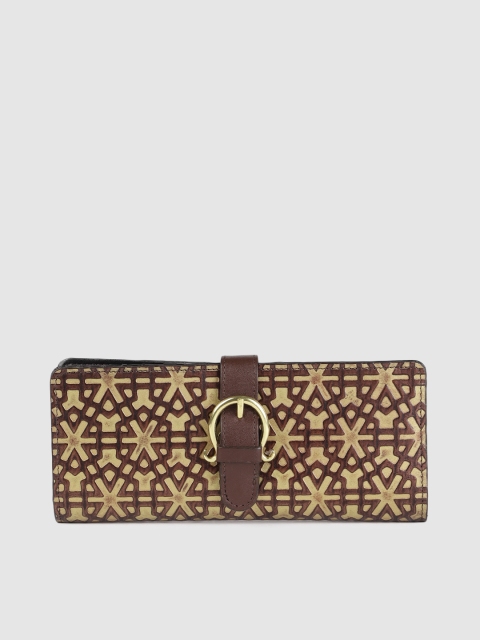 

Holii Women Gold-Toned & Brown Textured Leather Two Fold Wallet
