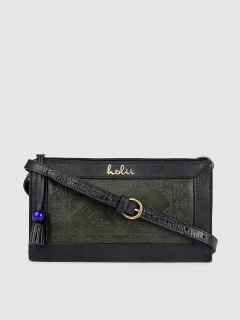 

Holii Women Green & Navy Blue Textured Leather Sling Bag