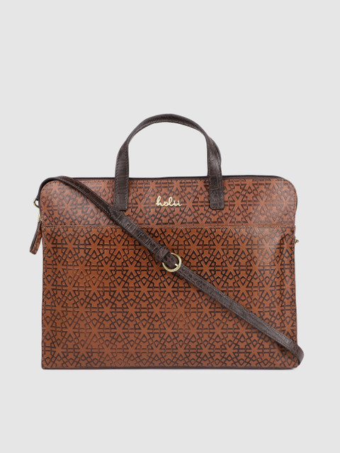 

Holii Unisex Tan-Brown Ethnic Motifs Textured Leather Laptop Bag