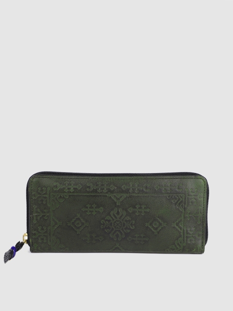 

Holii Women Green & Black Textured Leather Zip Around Wallet