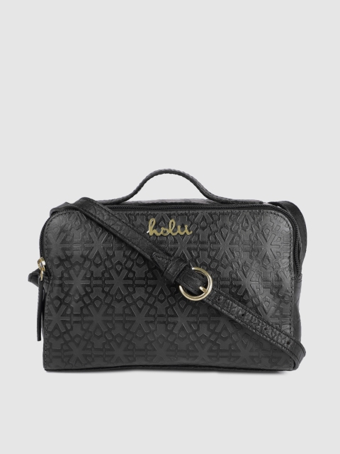 

Holii Navy Blue & Black Textured Handheld Bag
