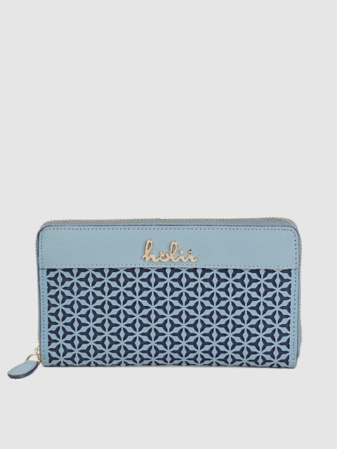 

Holii Women Blue Textured Leather Zip Around Wallet