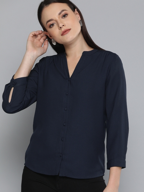 

Chemistry Women Navy Blue Regular Fit Solid Casual Shirt