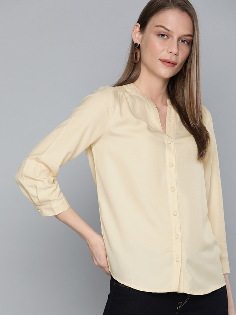 

Chemistry Women Cream-Coloured Regular Fit Solid Casual Shirt