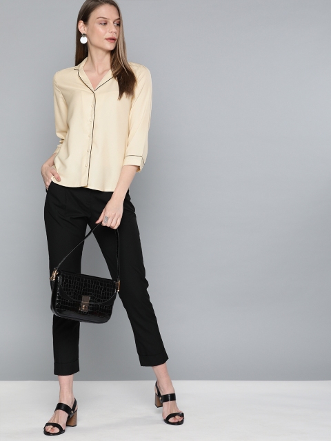 

Chemistry Women Cream-Coloured Regular Fit Solid Casual Shirt
