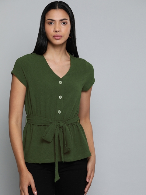 

Chemistry Women Olive Green Solid Top
