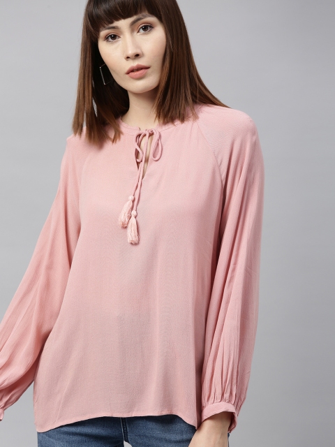 

Chemistry Women Pink Solid Top With Tie-Up Neck