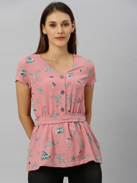 

Chemistry Women Pink Printed Cinched Waist Top
