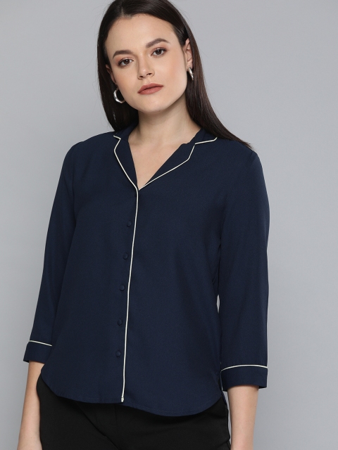 

Chemistry Women Navy Blue Regular Fit Solid Casual Shirt