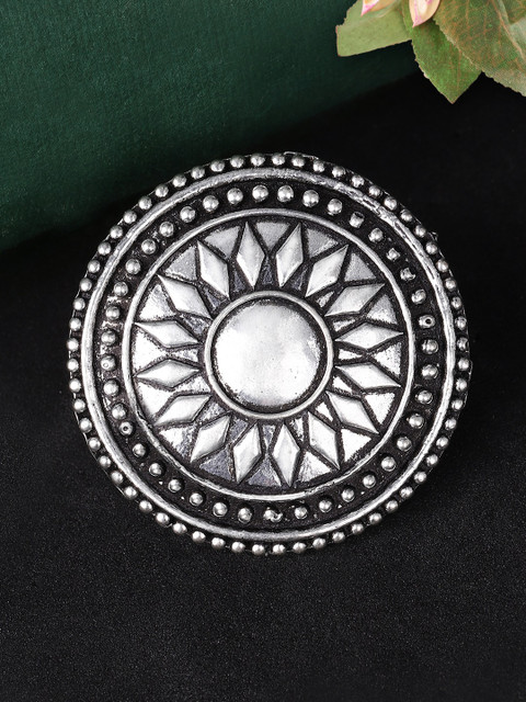 

Rubans Silver-Toned Oxidised Statement Finger Ring