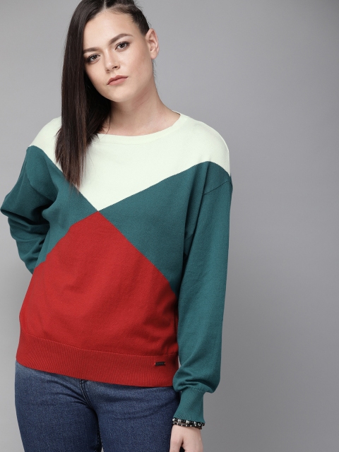

Roadster Women Red Colourblocked Top