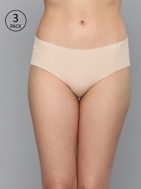 

UNDER ARMOUR Women Pack of 3 Beige Pure Stretch Solid Hipster Briefs 1325616-295