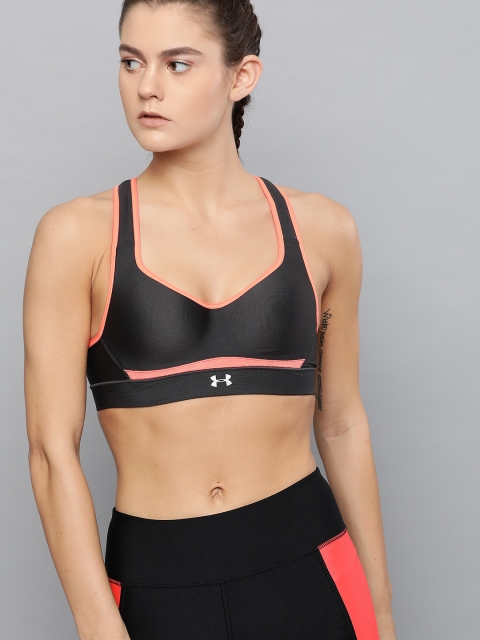 

UNDER ARMOUR Women Charcoal Grey Warp Knit High Impact Solid Running Bra 1311821-010