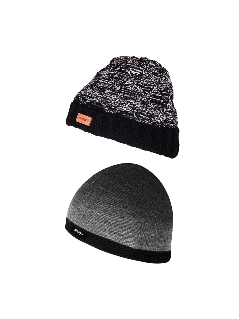 

Knotyy Men Multicoloured Solid Pack of 2 Beanie, Multi