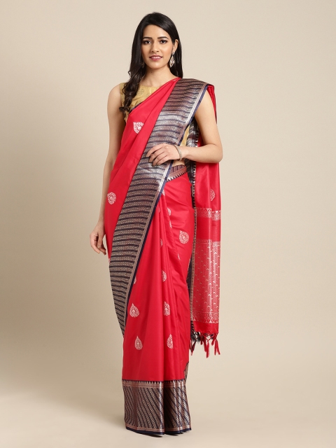 

Mitera Red Silk Blend Woven Design Kanjeevaram Saree