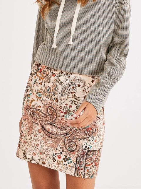 

promod Women Beige & Brown Printed Mini Pencil Skirt